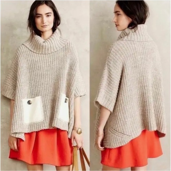 Anthropologie MOTH Westwind Turtleneck Poncho Sweater Wool Alpaca Blend Boho - Picture 3 of 15